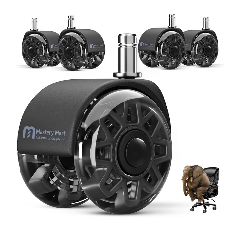 Mastery Mart Office Chair Wheels Replacement, 2.5 Inch Heavy Duty Caster Set, for Carpet and Hardwood Floors, Universal Size 11x22mm, Fits 99%, Black - Image 1